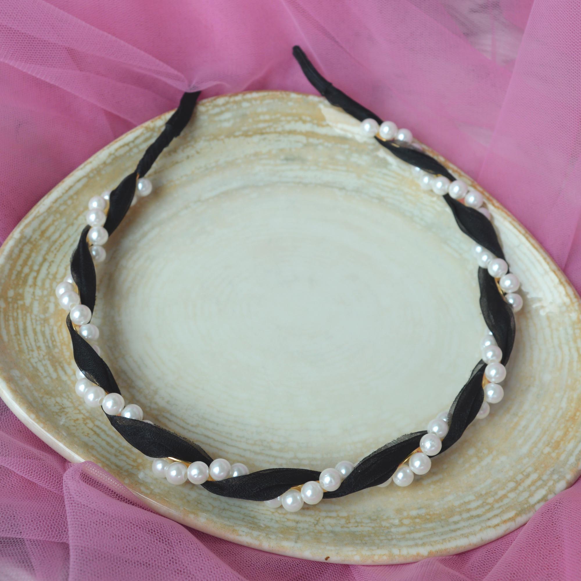 Jewels of Nepal Silk & Faux Pearl Twirled Cute Hairband for Girls - Image 5