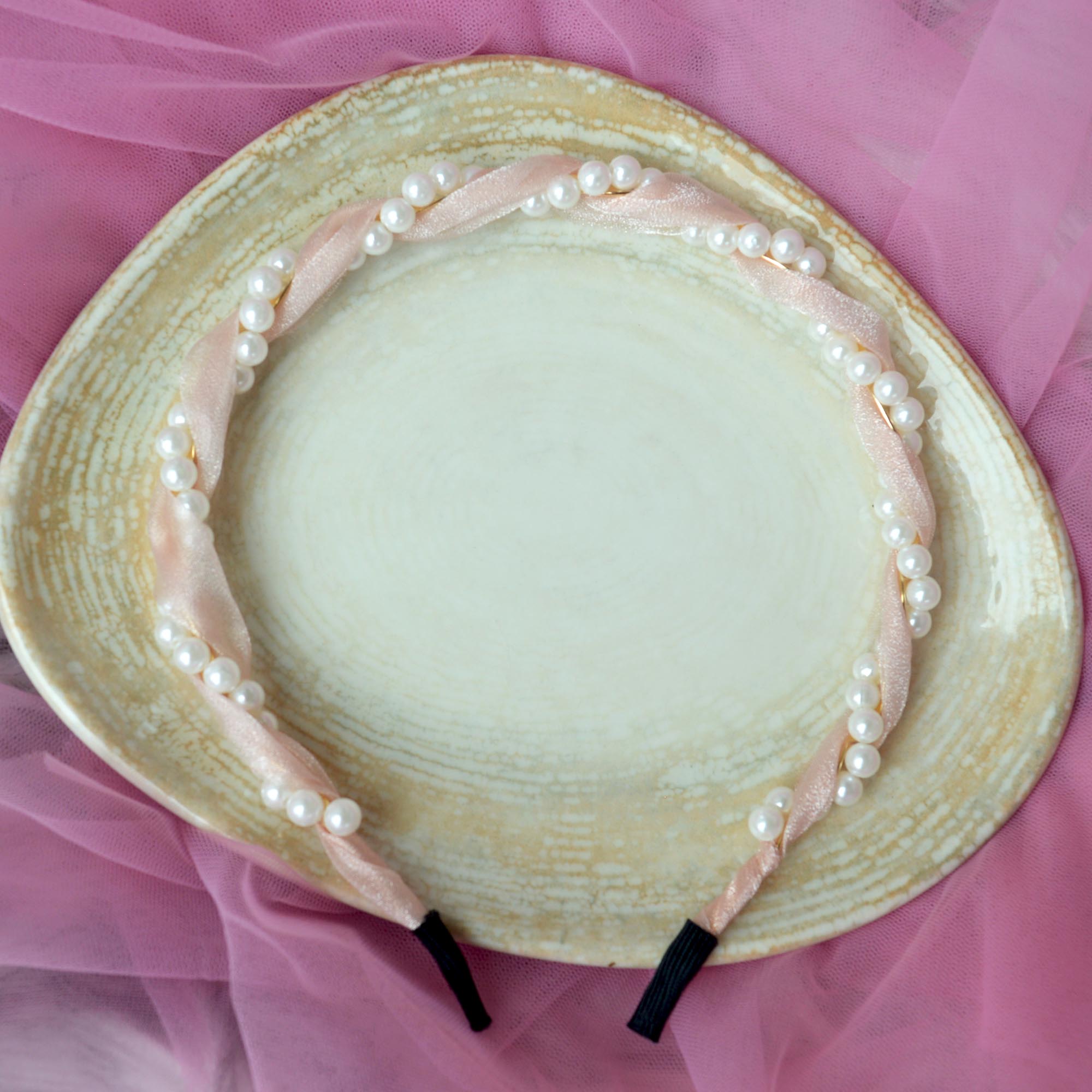 Jewels of Nepal Silk & Faux Pearl Twirled Cute Hairband for Girls - Image 4