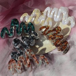 Jewels of Nepal Acrylic Resin Shiny Textured Stylish Wave Designed Large Hair Claw Clip