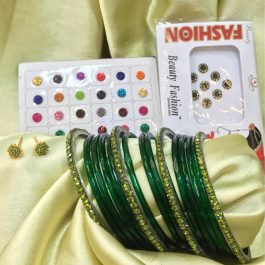 Shrawan Bangles Set with Gold Plated Studs and Bindi - 2 pkt