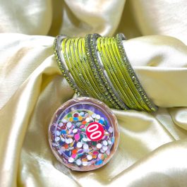 Olive Green Shrawan Bangles / Chura / Churi Set with Free Tika