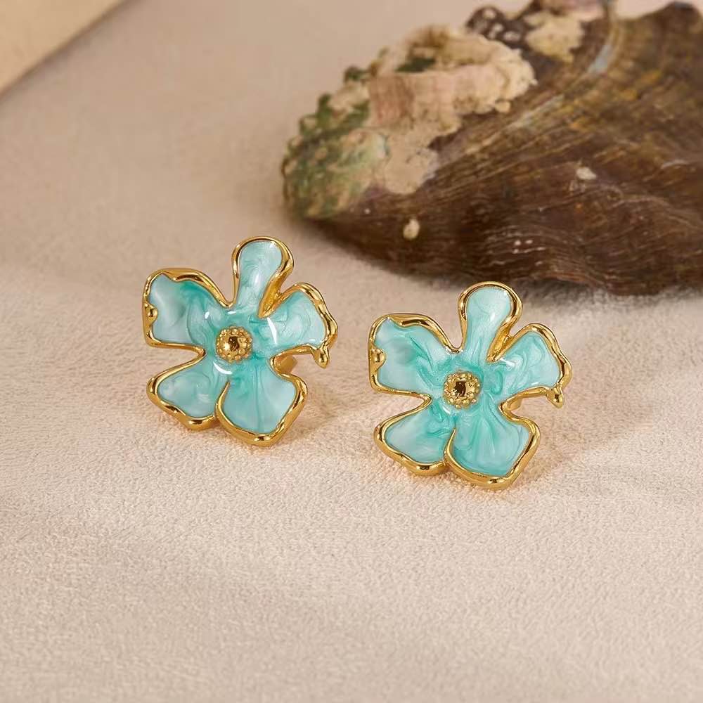 Jewels of Nepal Stainless Steel Enamel Art Fashionable Flower Ear Studs for Women - Image 4