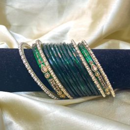 Jewels of Nepal Shrawan Green Bangles / Chura / Chudi Set for Women