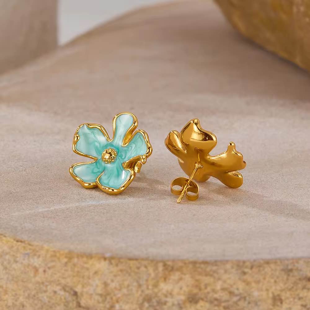 Jewels of Nepal Stainless Steel Enamel Art Fashionable Flower Ear Studs for Women - Image 2