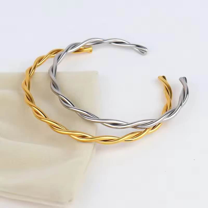 Fashion Trendy Stainless Steel Twisted Wire Design Bracelet for Women - Image 2