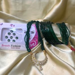 Jewels of Nepal Shrawan Green Set with Gold Plated Hydro Mala & Bangles for Women