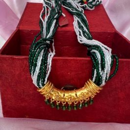 Jewels of Nepal Guaranteed Gold Plated Curved Tassel Tilhari Hydro Crystal & Potey Beaded Mala / Necklace / Mangalsutra for Women