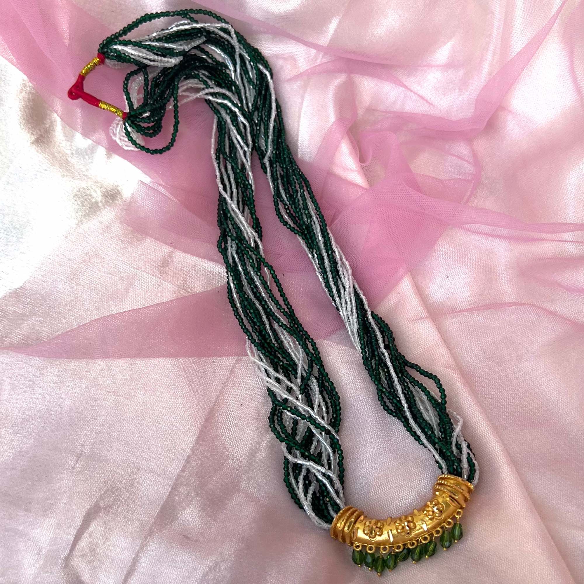 Jewels of Nepal Guaranteed Gold Plated Curved Tassel Tilhari Hydro Crystal & Potey Beaded Mala / Necklace / Mangalsutra for Women - Image 4