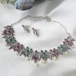 Jewels of Nepal Multicolored Oxidized Silver Elephant Designed Necklace Set