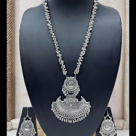 Jewels Of Nepal Oxidized Long Chandbali Necklace & Earrings Set