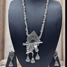 Jewels Of Nepal Oxidized Krishna Murli Designed Long Necklace & Earrings Set