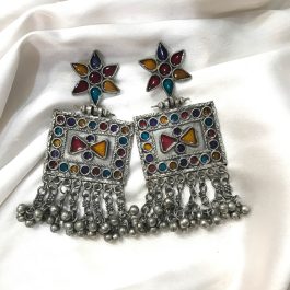 Jewels Of Nepal Oxidized Multicolored Drop Earring