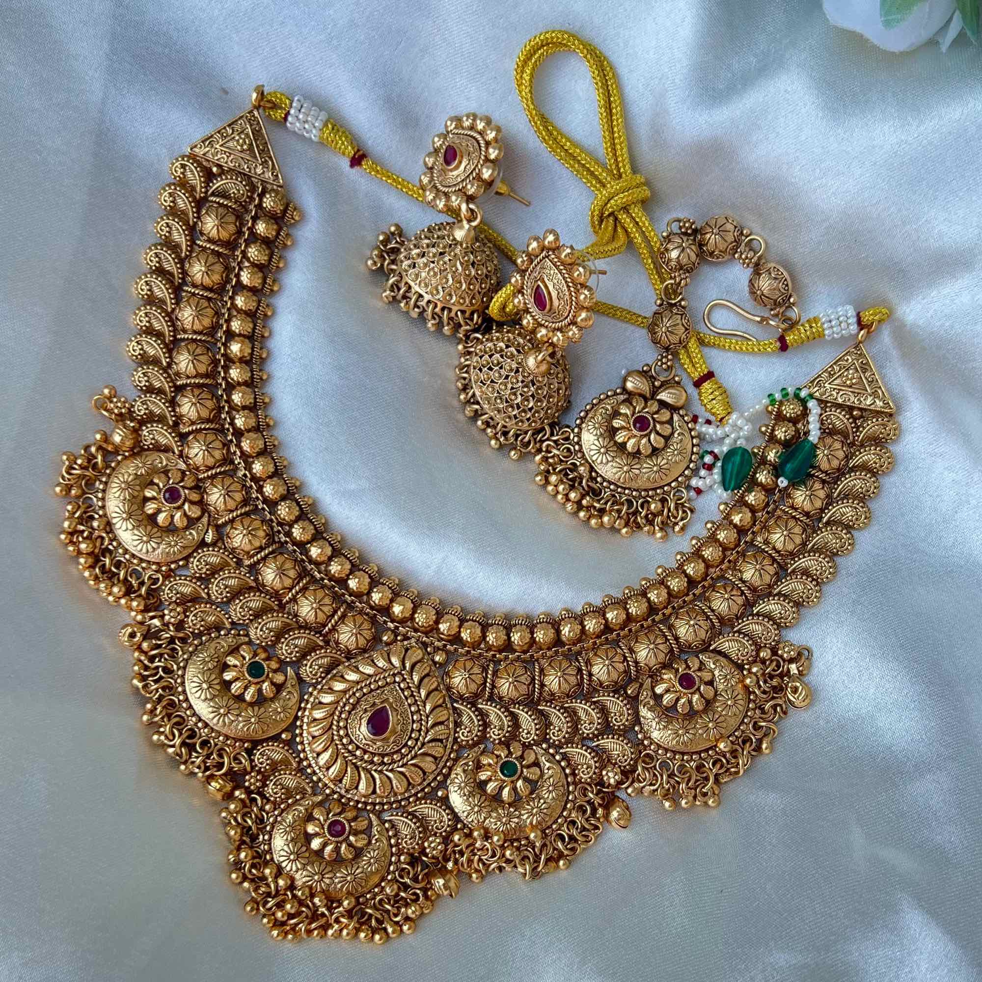 Jewels of Nepal Brass Heavy Oxidized Jewelry Set with Necklace, Earrings & Maangtika