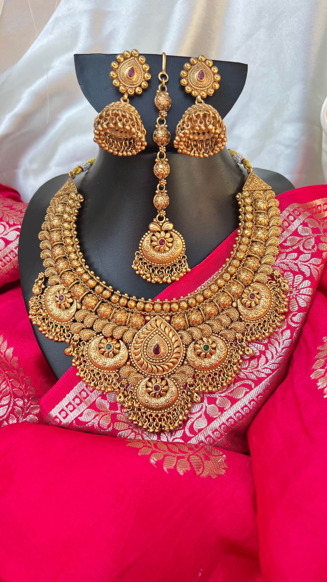 Jewels of Nepal Brass Heavy Oxidized Jewelry Set with Necklace, Earrings & Maangtika - Image 3