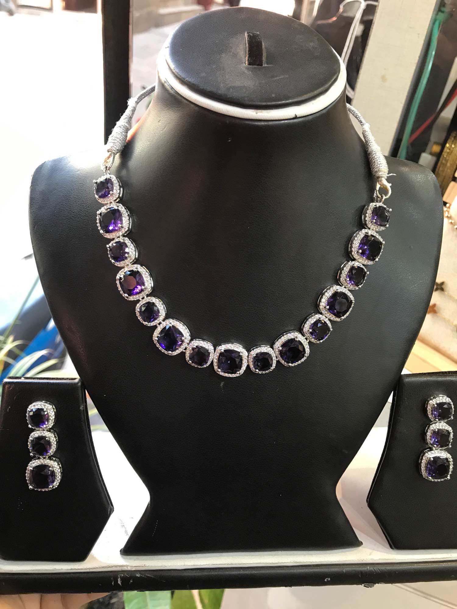 Jewels Of Nepal American Diamond Sets A Necklace A Pair Of Small Earrings