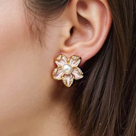 Jewels Of Nepal Stainless Steel Gold Plated Flower Shaped Stud Earrings For Women