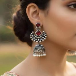Jewels Of Nepal Oxidized Small Pinjada Earrings For Women