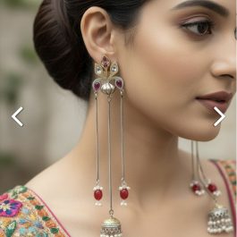 Jewels Of Nepal Karatcart Oxidized Silver Kundan Jhumki Earrings With Jewels Of Nepal Kashmiri Oxidized Silver Kundan Jhumki Earrings