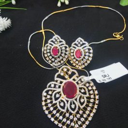 Jewels Of Nepal Australian Diamond Pendant And Ruby Sets With Earring For Women
