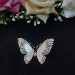 Jewels Of Nepal Zircon & Faux Moonstone Butterfly Design Brooch For Women