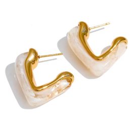 Jewels Of Nepal Steel V White Acrylic Earrings