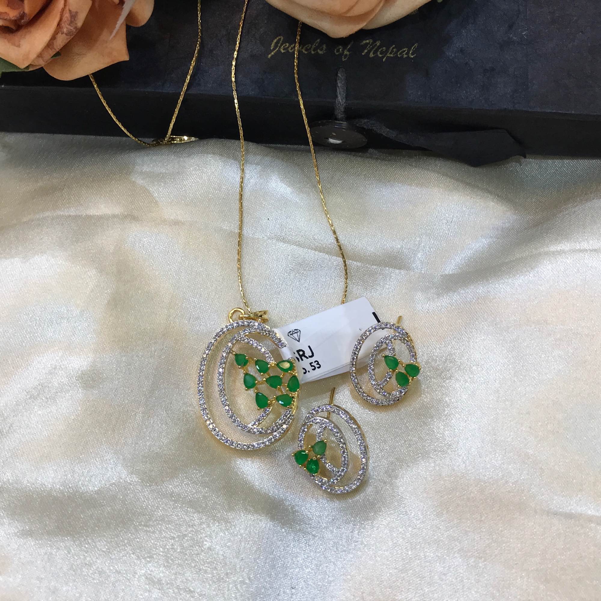 Jewels Of Nepal American Diamond Pendant With Chain And Earring Top For Women - Image 2