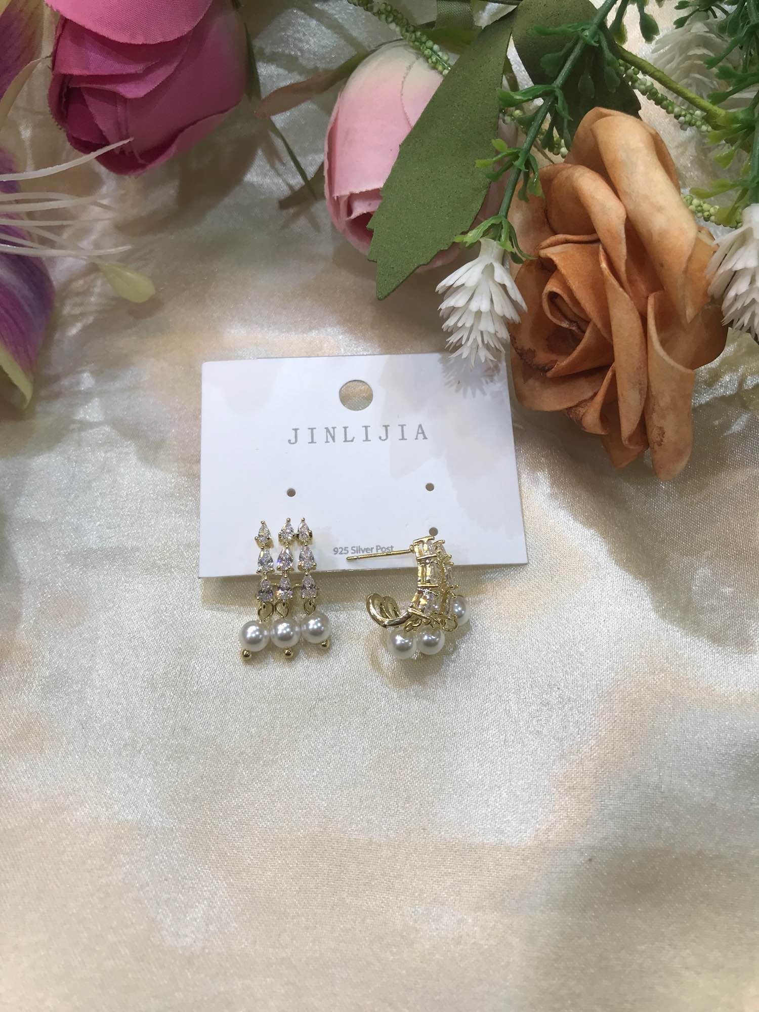 Jewels Of Nepal Vintage Kramer Of NY Rhinestone & Faux Pearl Gold Tone Earring For Women - Image 2