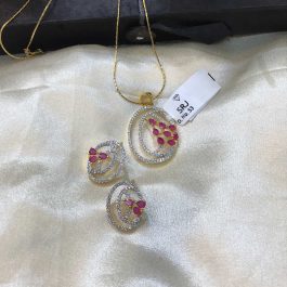 Jewels Of Nepal American Diamond Pendant With Chain And Earring Top For Women