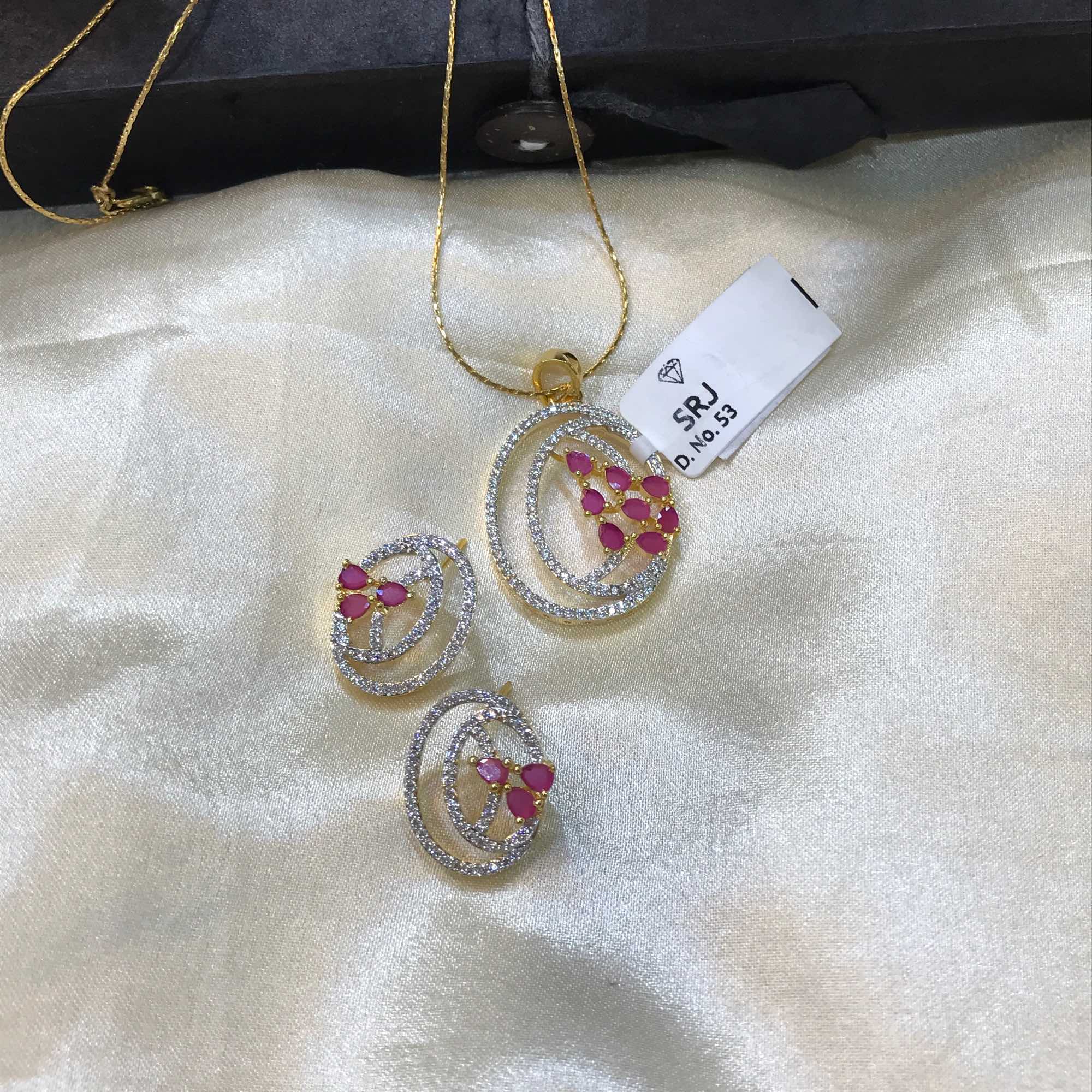 Jewels Of Nepal American Diamond Pendant With Chain And Earring Top For Women