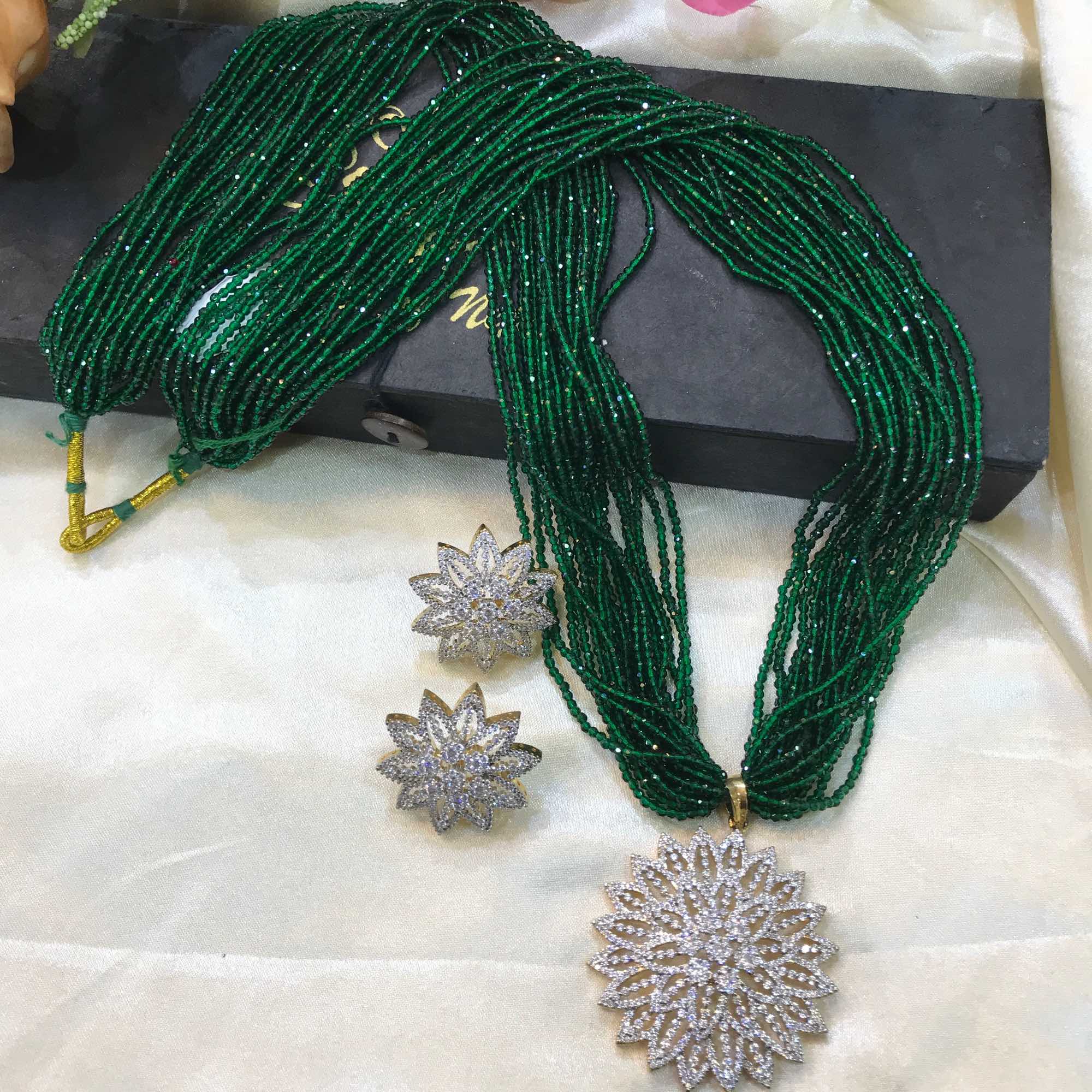Jewels Of Nepal American Diamond Beaded Potey And Earrings Sets For Women - Image 3