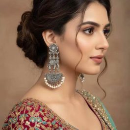 Jewels Of Nepal Oxidized Silver Kundan Jhumka Earring For Women