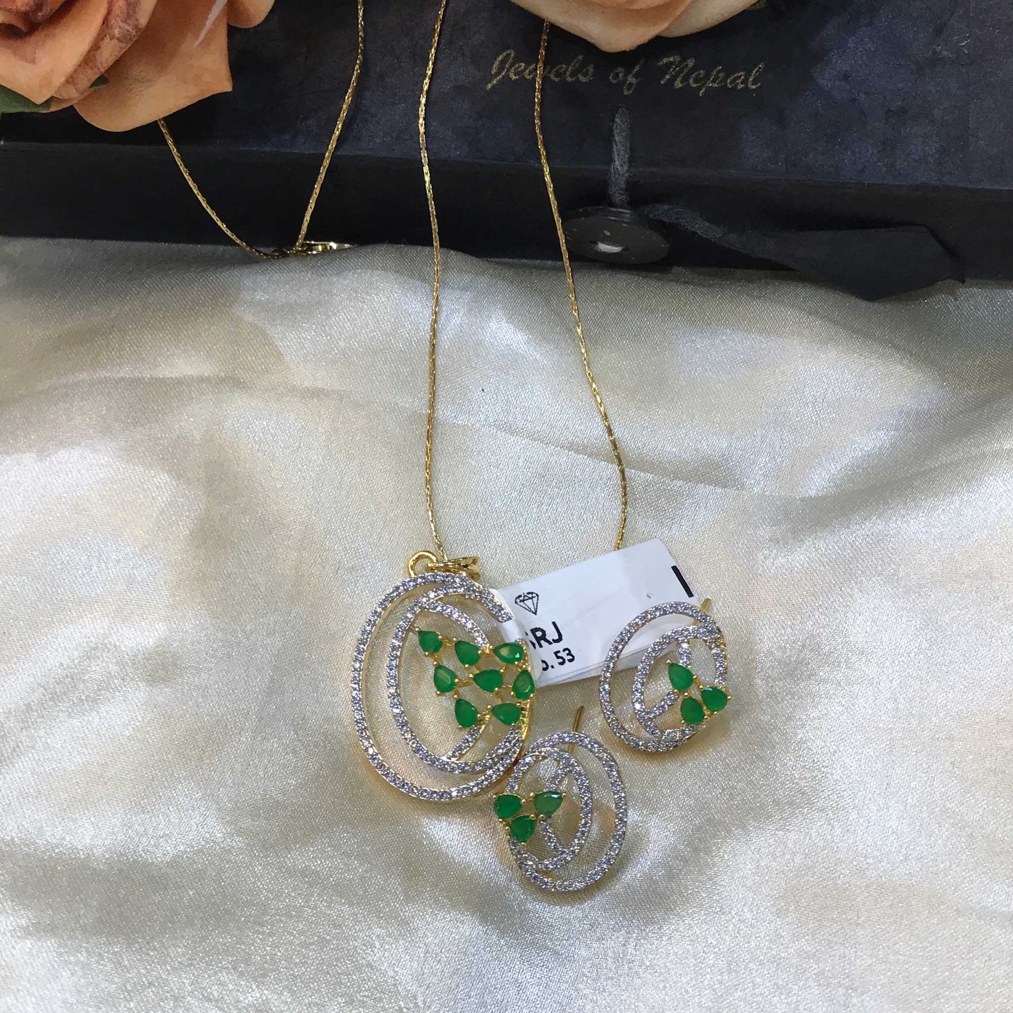 Jewels Of Nepal American Diamond Pendant With Chain And Earring Top For Women - Image 3