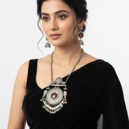 Jewels Of Nepal Oxidized Long Necklace & Earrings Set For Women
