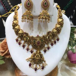 Jewels Of Nepal Gold Plated Red Motu Beaded Temple Sets For Women