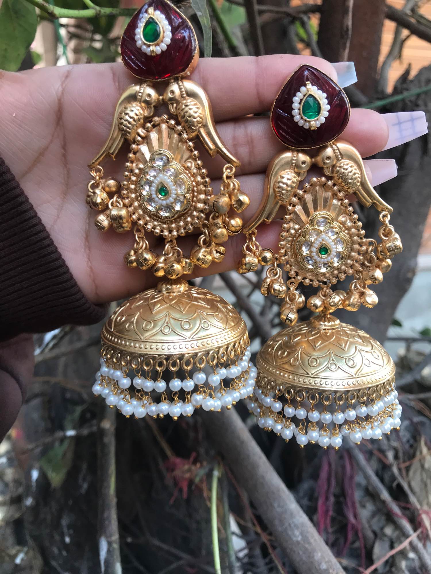 Jewels Of Nepal Gold Tone Endian Kashmiri Long Jhumka For Women - Image 2