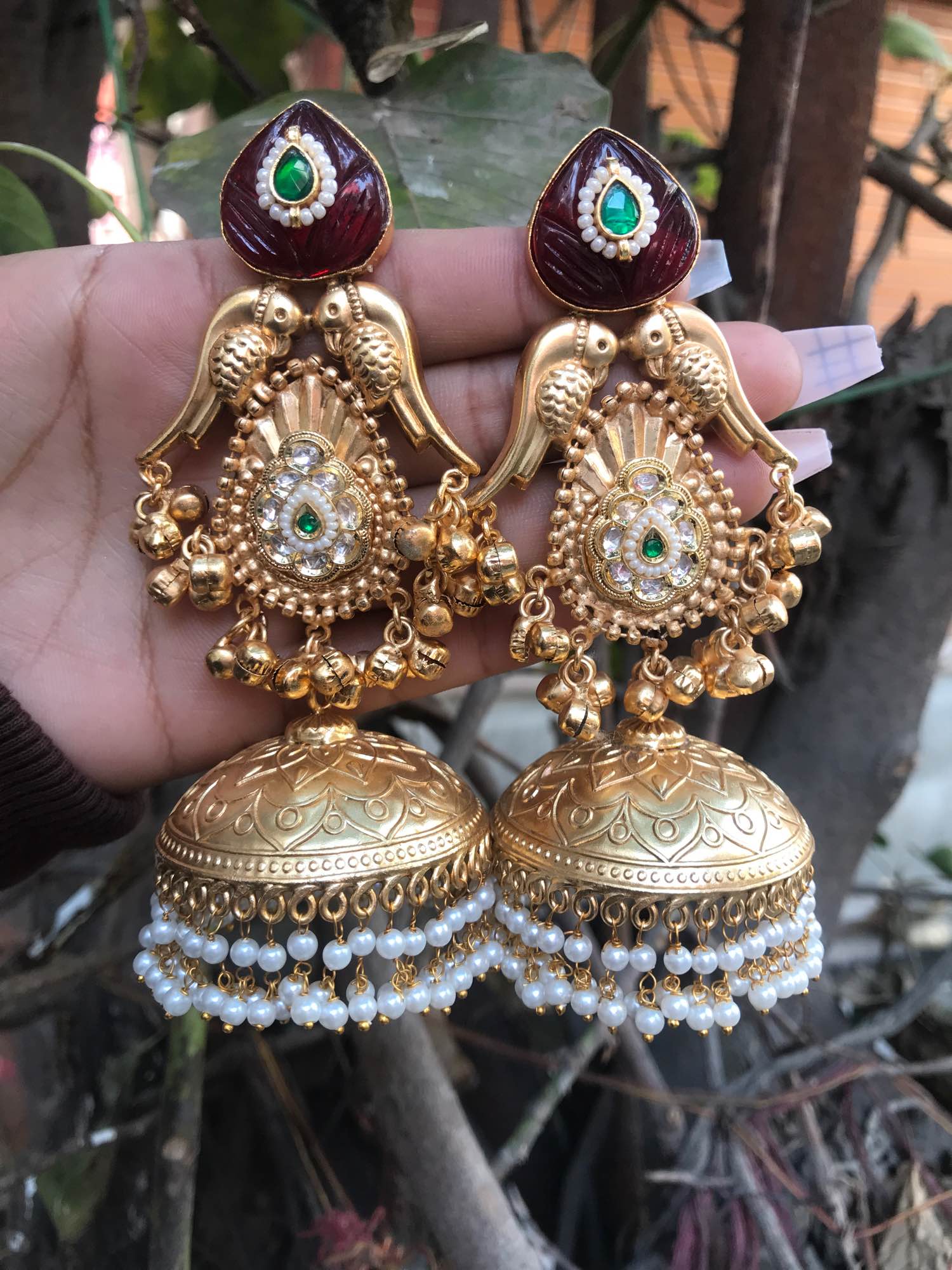 Jewels Of Nepal Gold Tone Endian Kashmiri Long Jhumka For Women