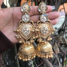 Jewels Of Nepal Gold Tone Long Kashmiri Jhumka Earrings For Women