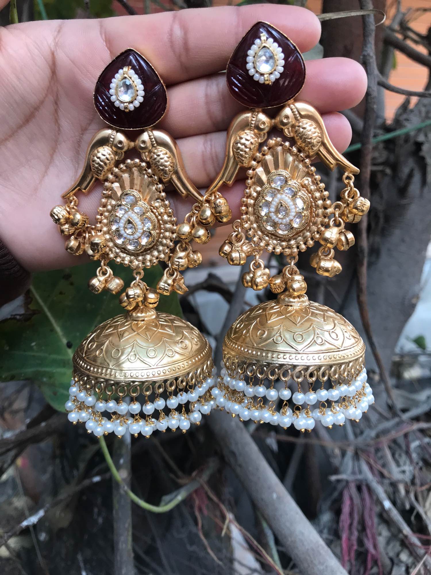 Jewels Of Nepal Gold Tone Endian Kashmiri Long Jhumka For Women - Image 5