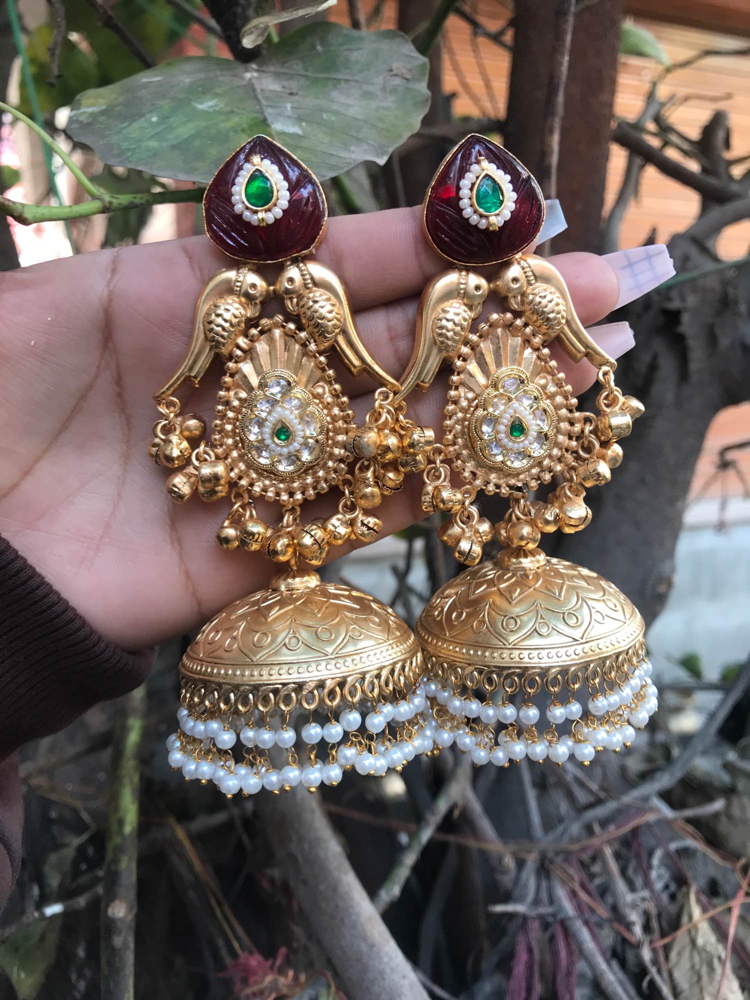 Jewels Of Nepal Gold Tone Endian Kashmiri Long Jhumka For Women - Image 3
