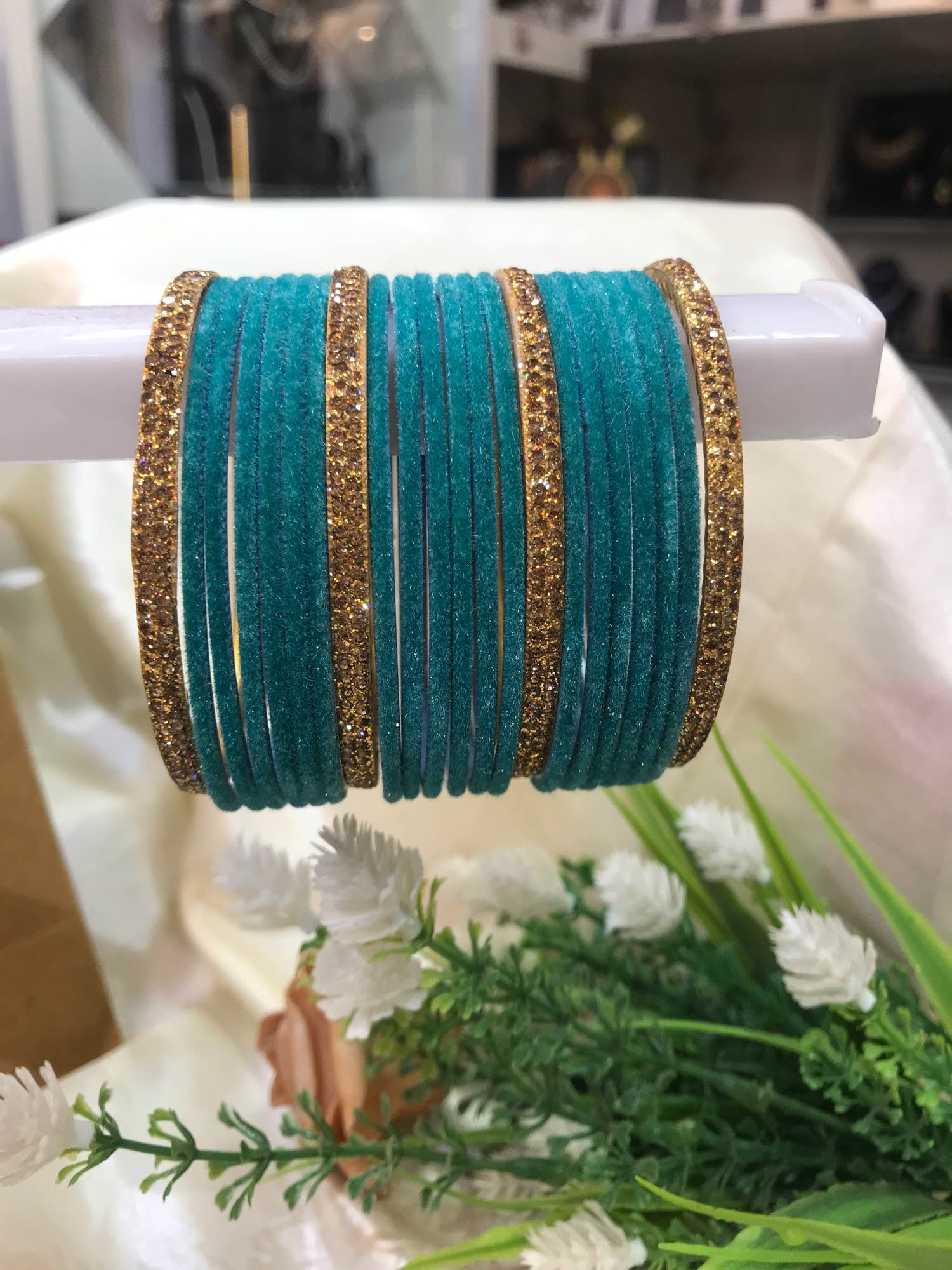 Jewels Of Nepal 18pcs Velvet Bangles& Stone Metal Bangles4pcs For Women - Image 6