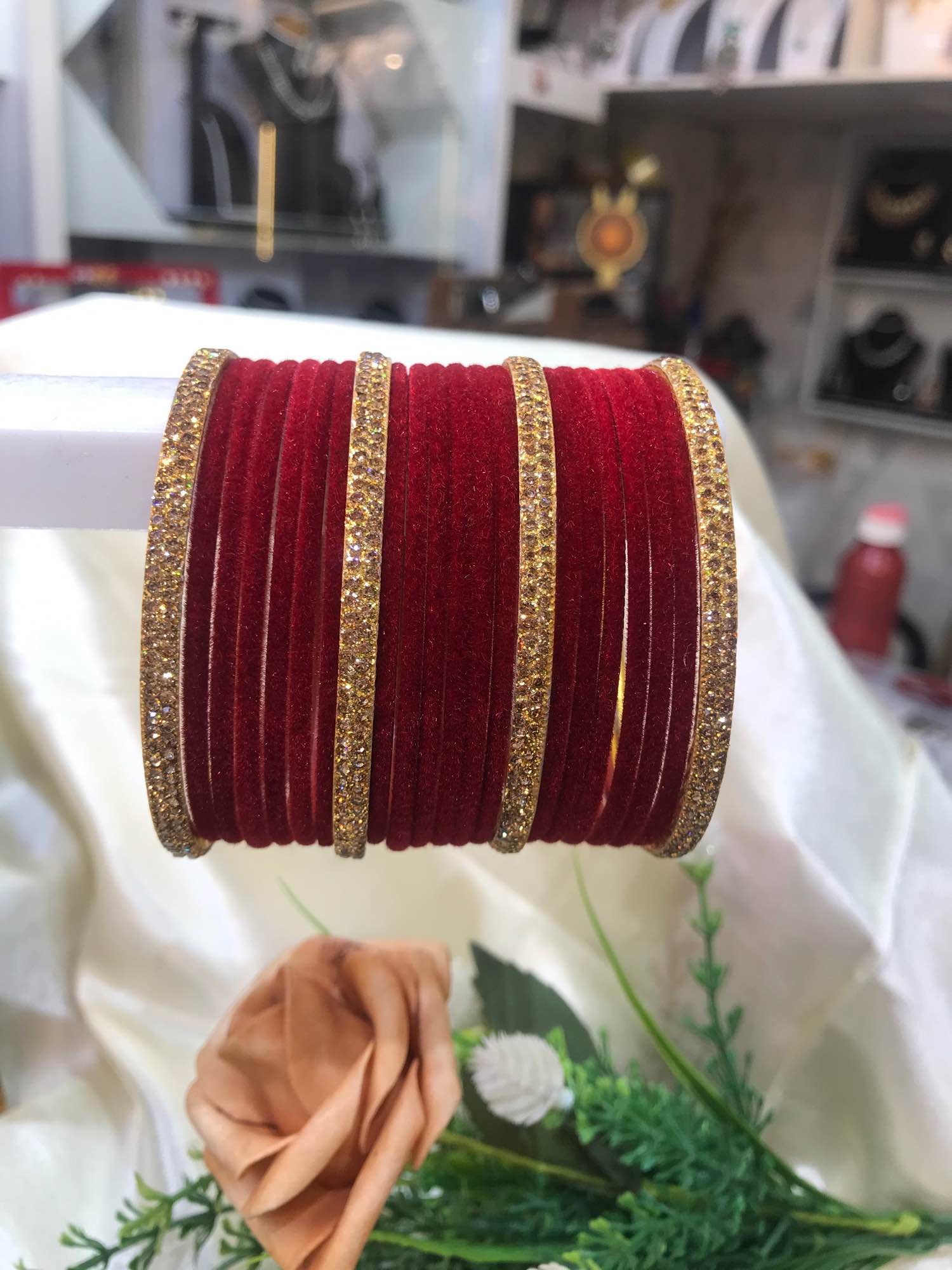 Jewels Of Nepal Velvet 18pcs Bangles& 4pcs Metal Stone Bangles Sets For Women - Image 4
