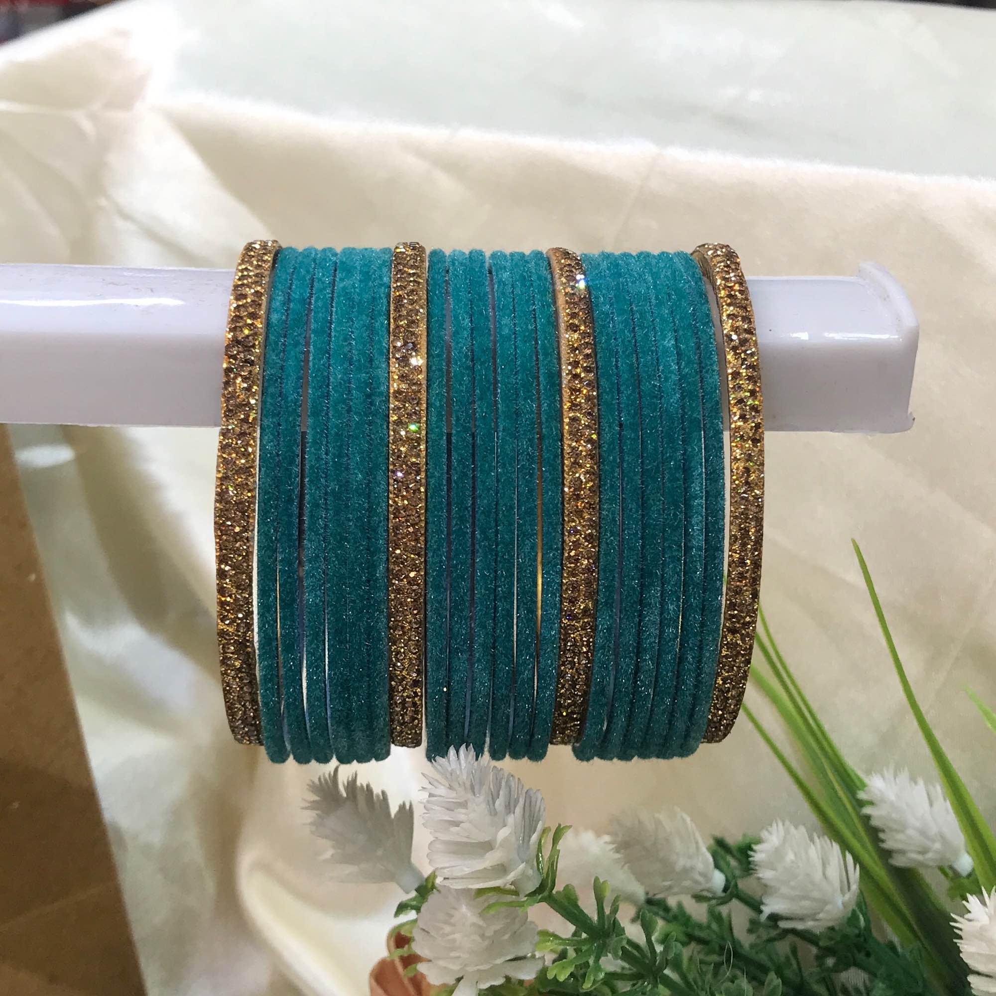 Jewels Of Nepal 18pcs Velvet Bangles& Stone Metal Bangles4pcs For Women - Image 8