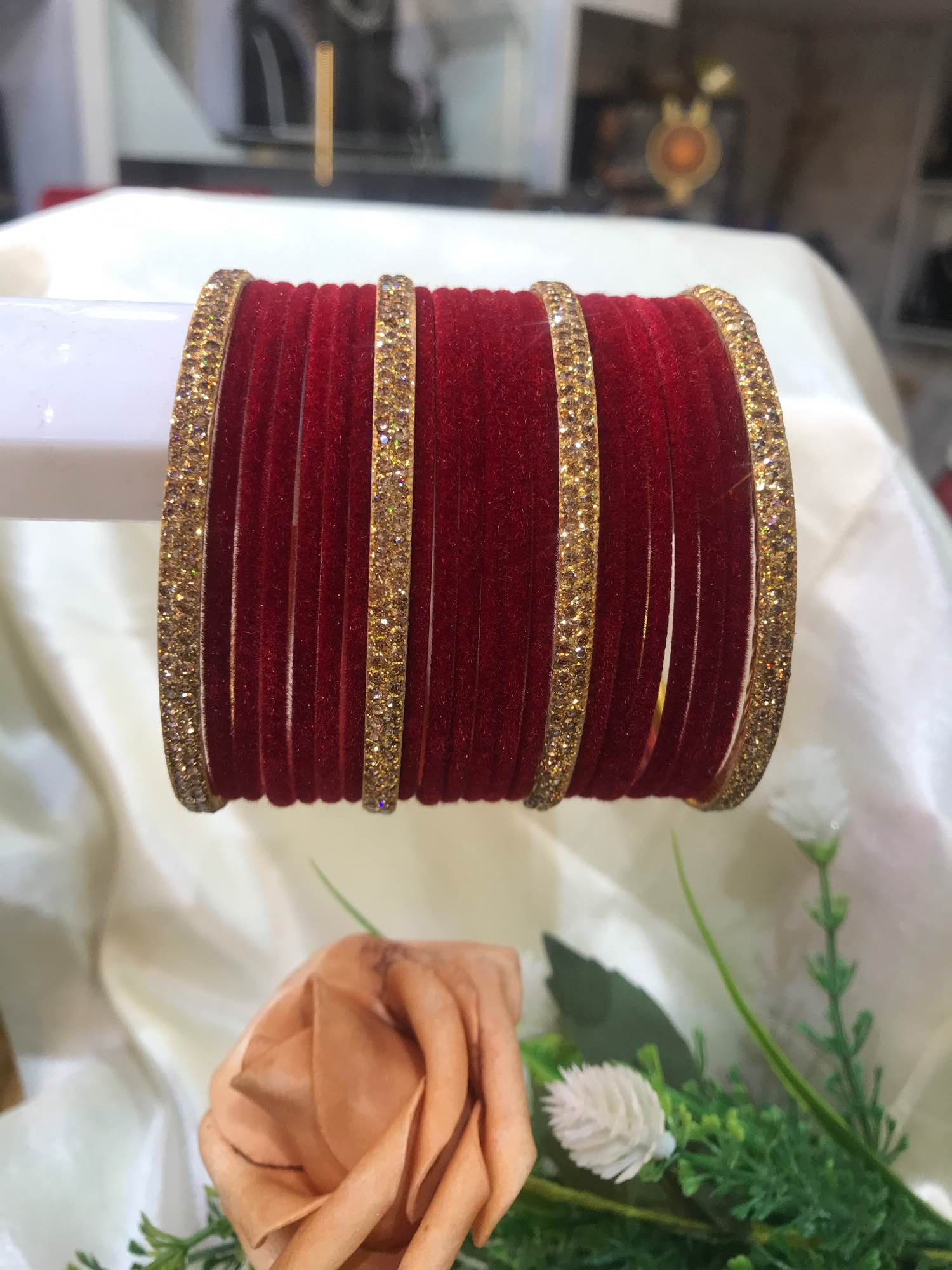 Jewels Of Nepal Velvet 18pcs Bangles& 4pcs Metal Stone Bangles Sets For Women - Image 2