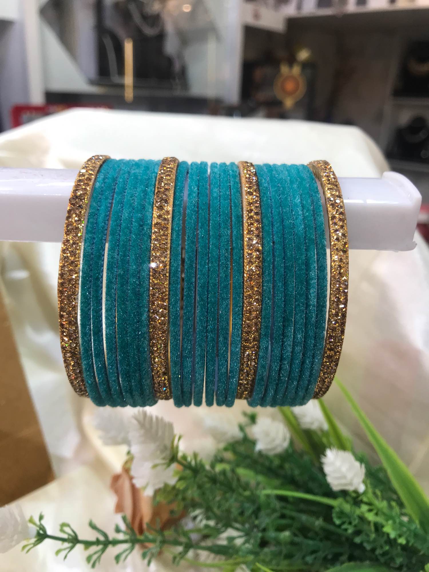 Jewels Of Nepal 18pcs Velvet Bangles& Stone Metal Bangles4pcs For Women - Image 4
