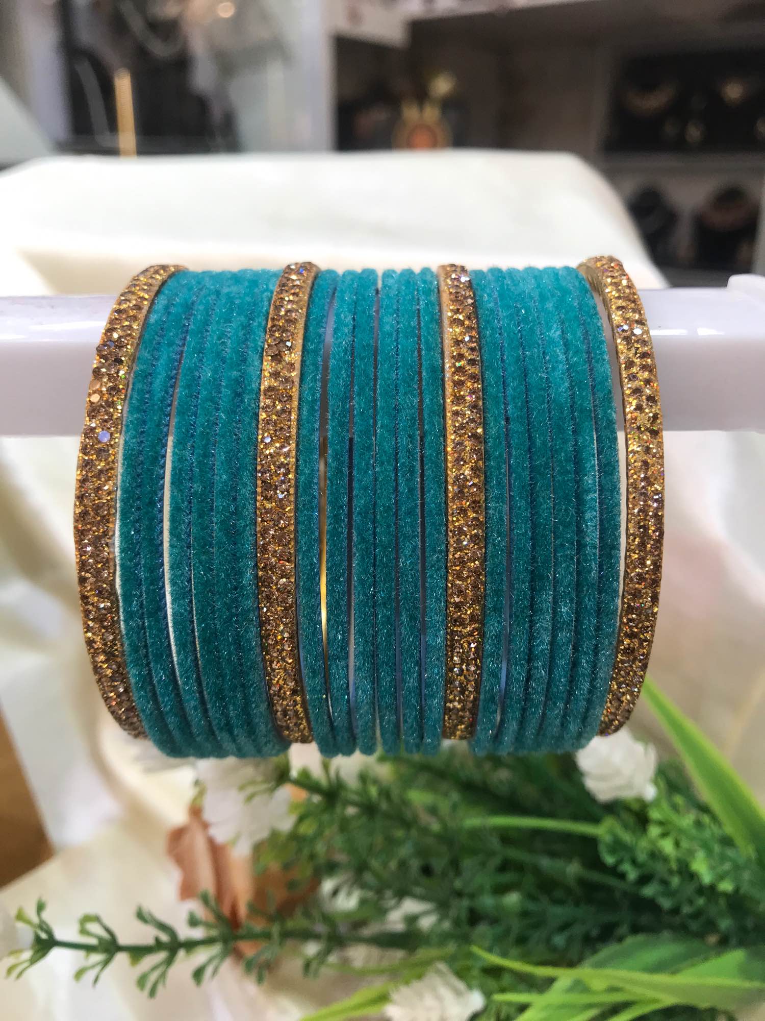 Jewels Of Nepal 18pcs Velvet Bangles& Stone Metal Bangles4pcs For Women - Image 2
