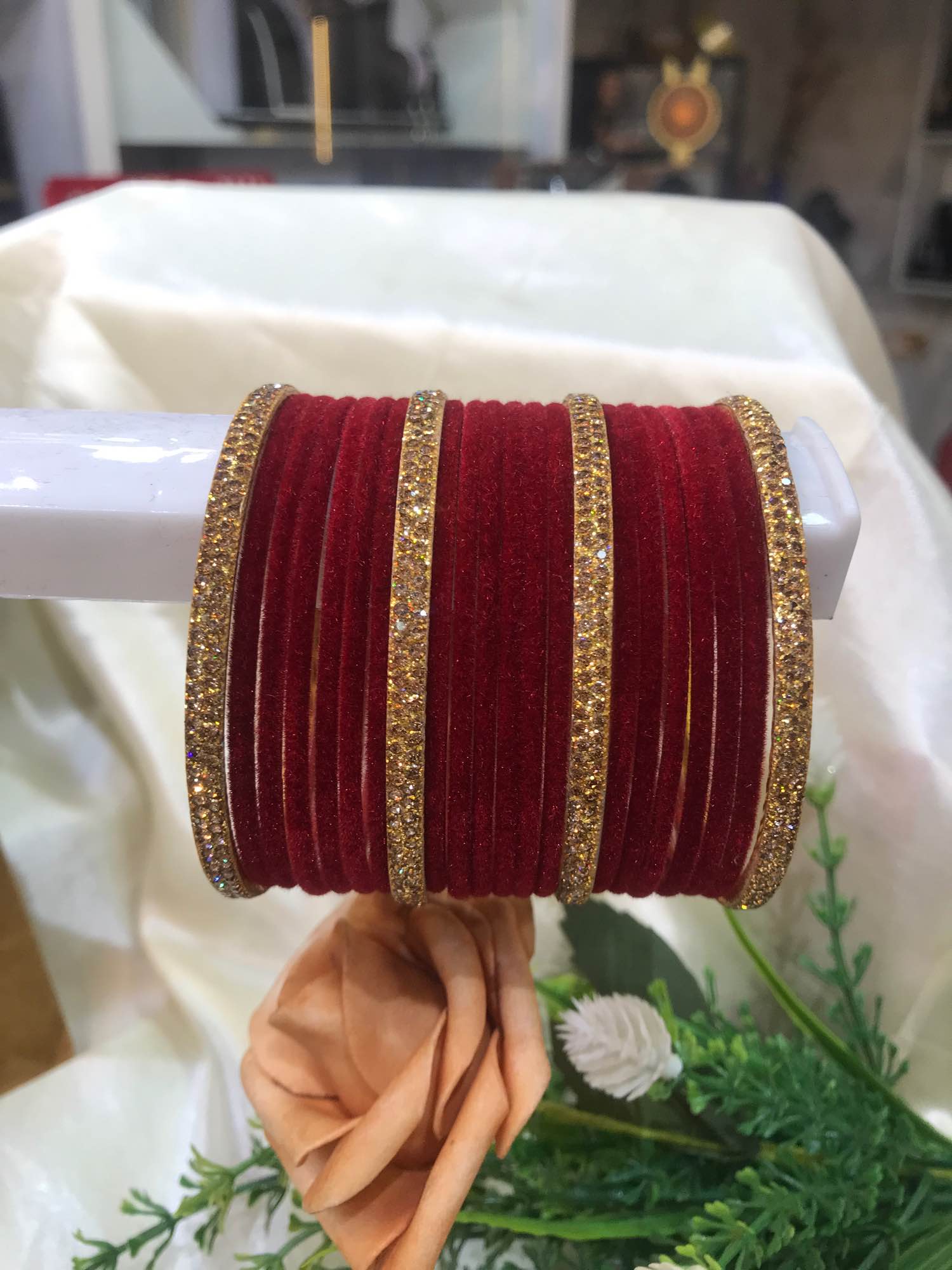 Jewels Of Nepal Velvet 18pcs Bangles& 4pcs Metal Stone Bangles Sets For Women - Image 6