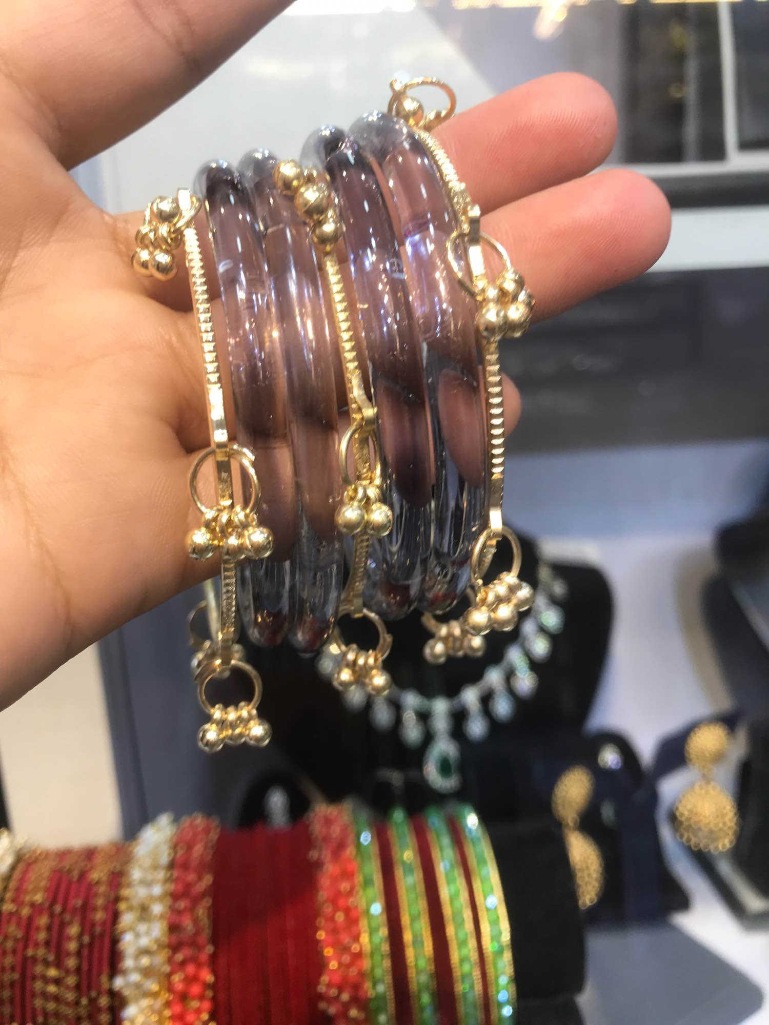 Jewels Of Nepal Jelly Glass Bangles And Golden Kashmiri Bangles Sets For Women