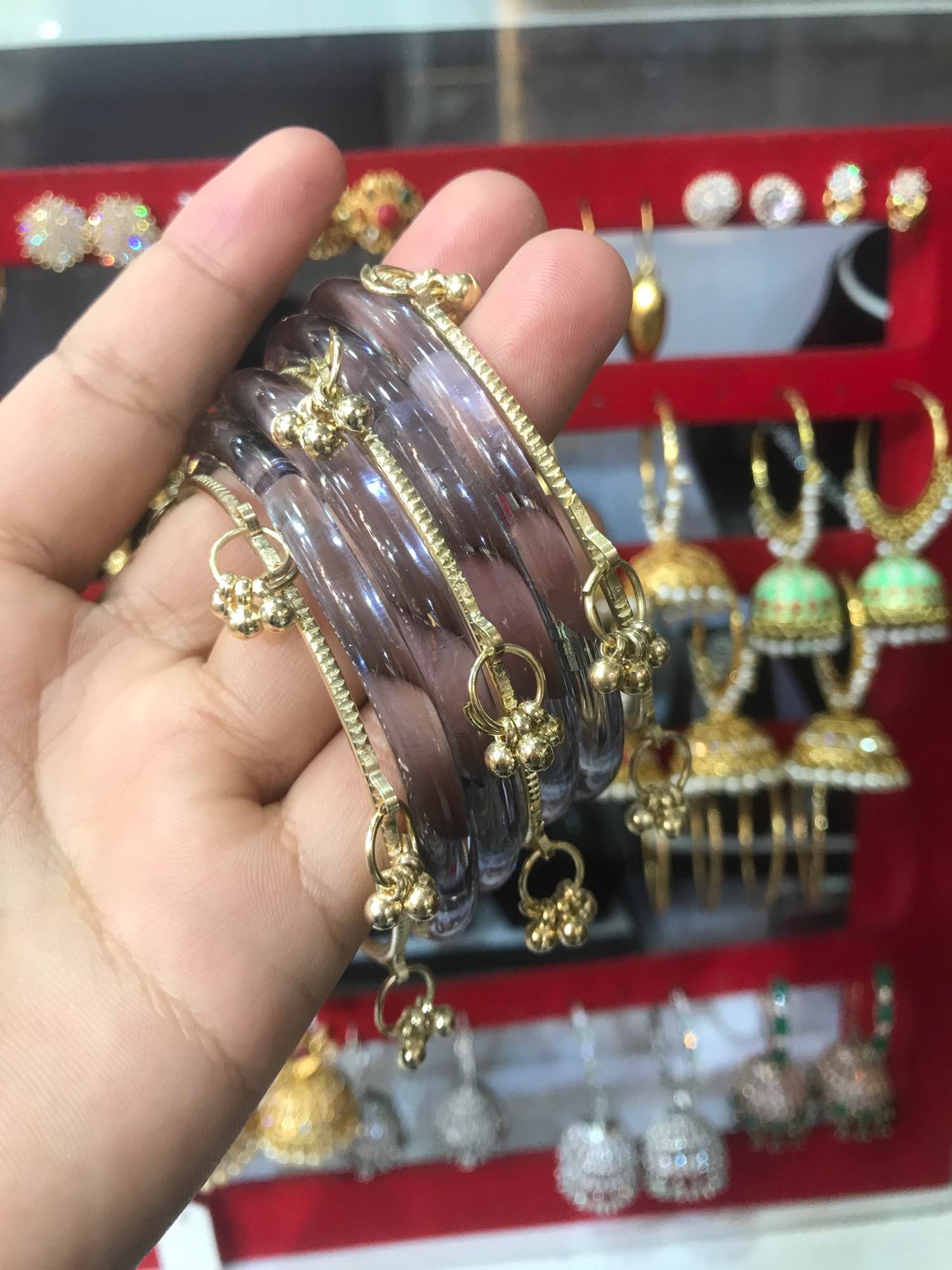 Jewels Of Nepal Jelly Glass Bangles And Golden Kashmiri Bangles Sets For Women - Image 4