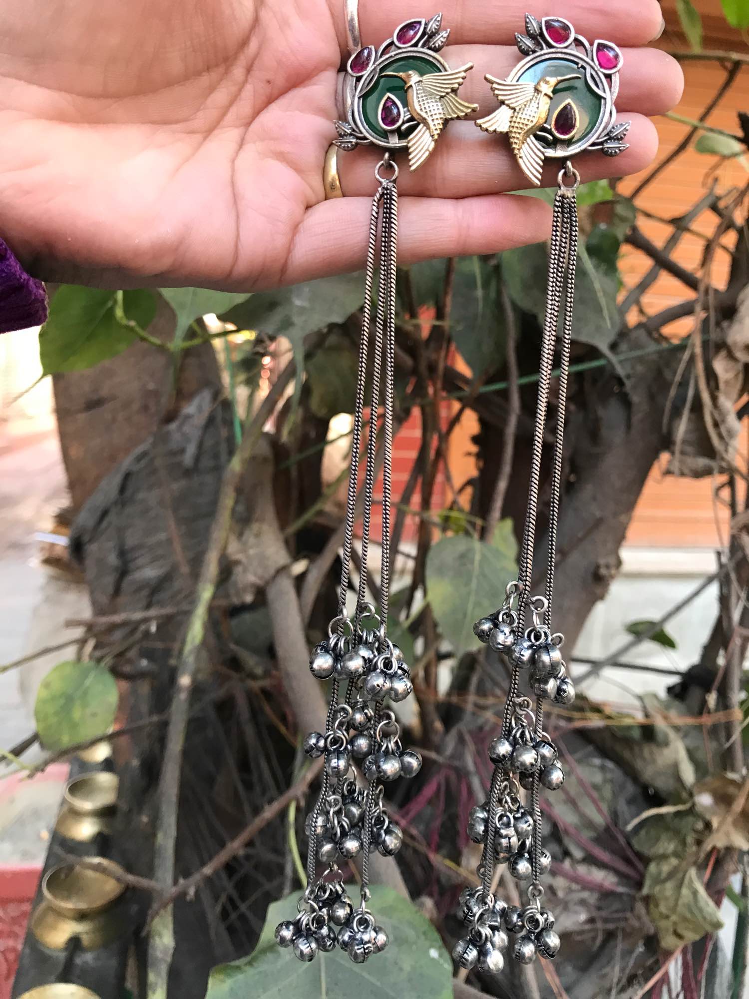 Jewels of Nepal Oxidized Kashmiri Trendy Long Ethnic Earrings - Image 3