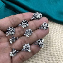 Jewels of Nepal Faux Moti Tasseled Oxidized Nathi / Nose Clip / Nathiya For Women x 1 pc